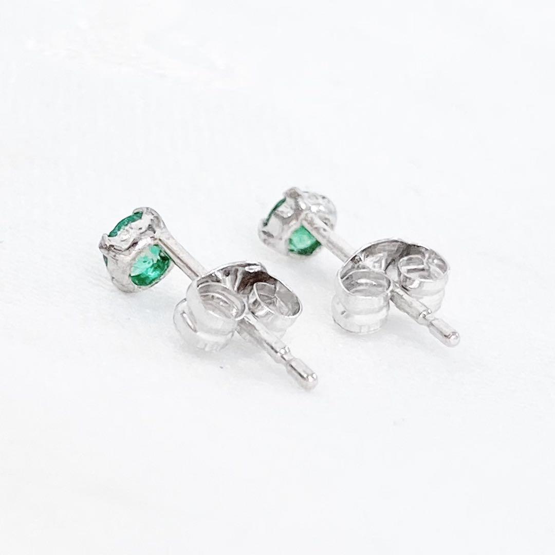 エメラルド 一粒ピアス k18wg グリーン 緑 ホワイトゴールド 5月誕生石