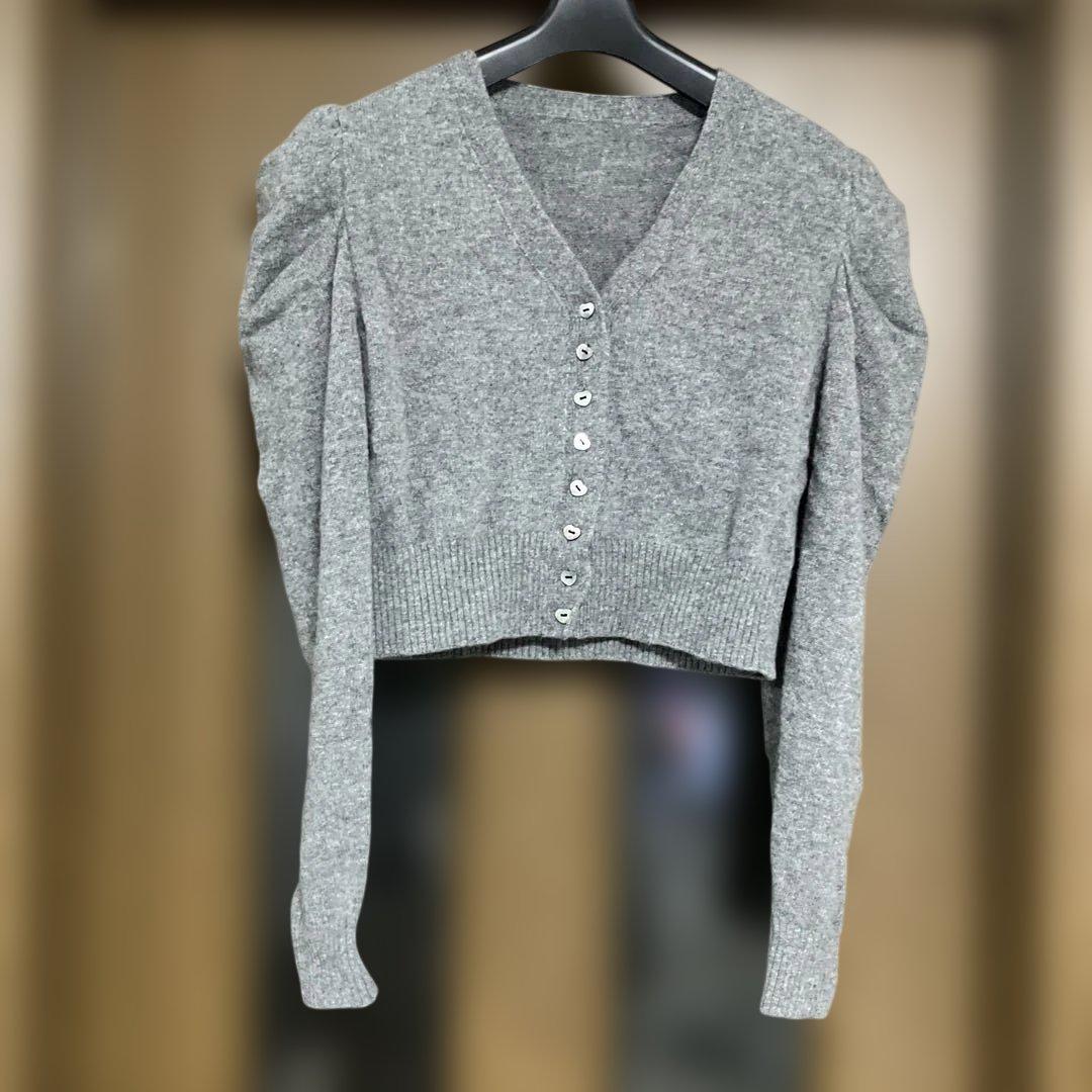 cygne グレー パフスリーブ クロップドカーディガン
