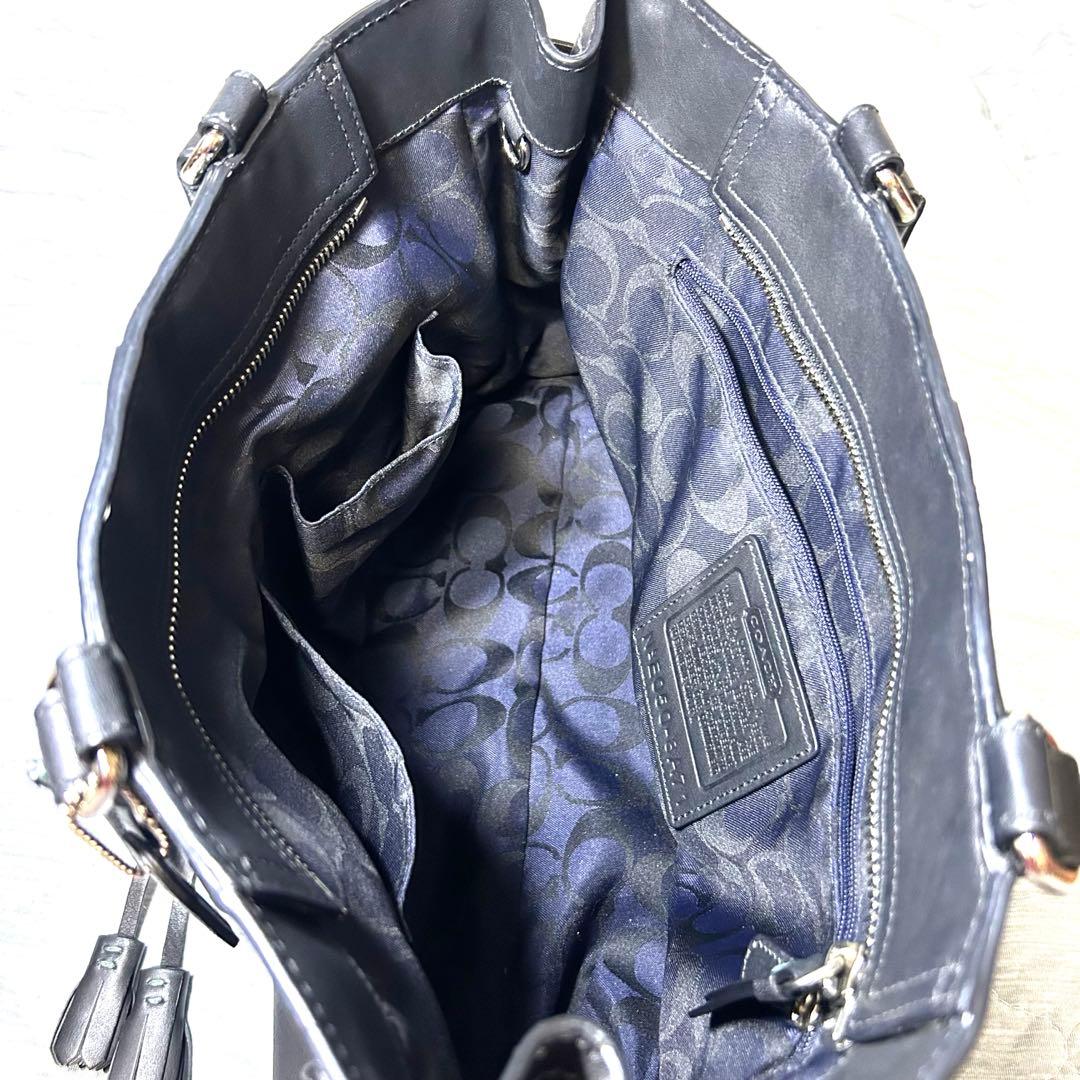 レア！グリーンステッチ COACH コーチ レザー キャリオールトート A4 黒