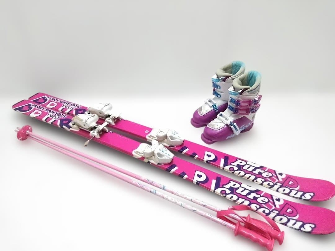 ジュニアスキー4点セット ピュアコンシャス130cmハート ブーツ22cmピンク