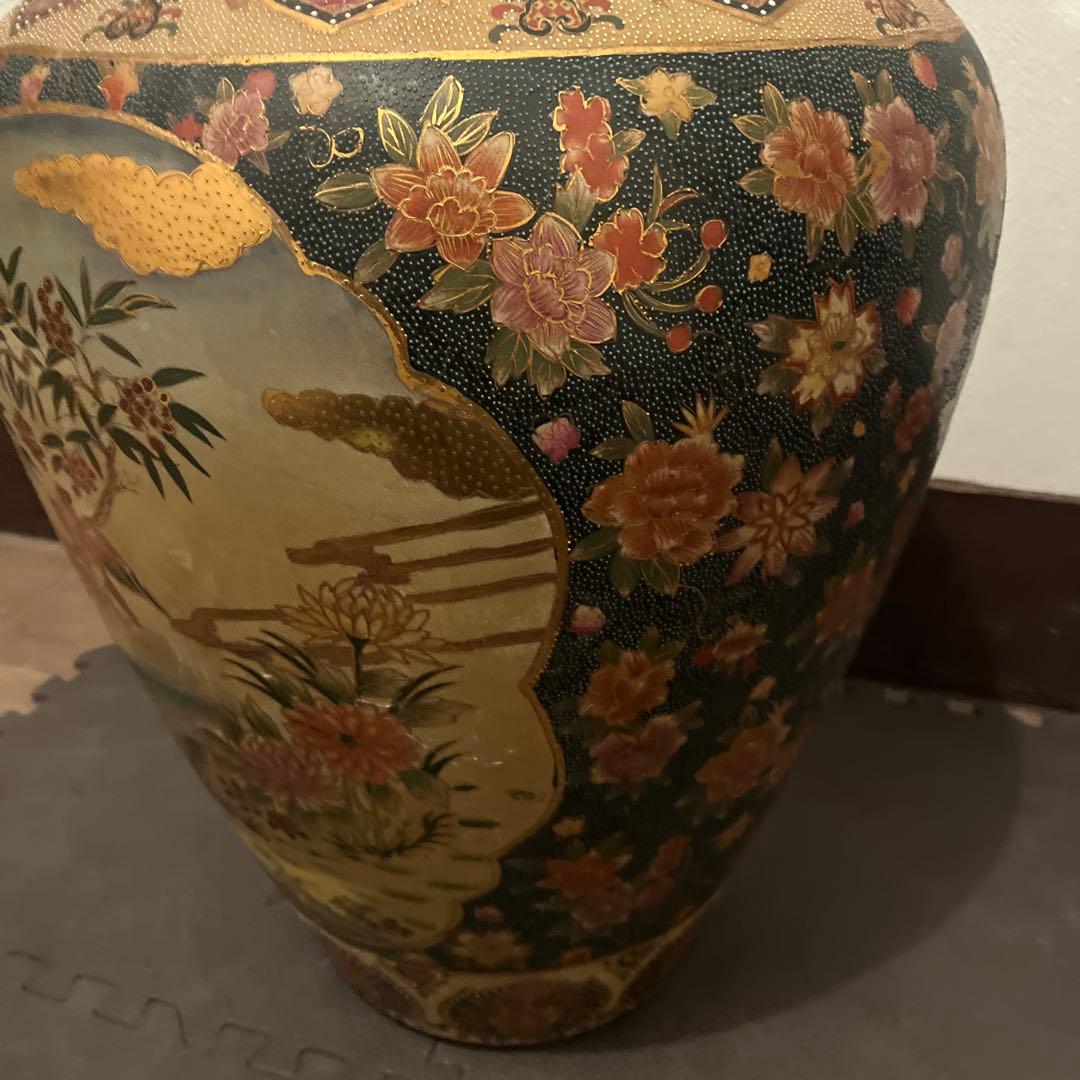 多色 花柄 陶器 花瓶