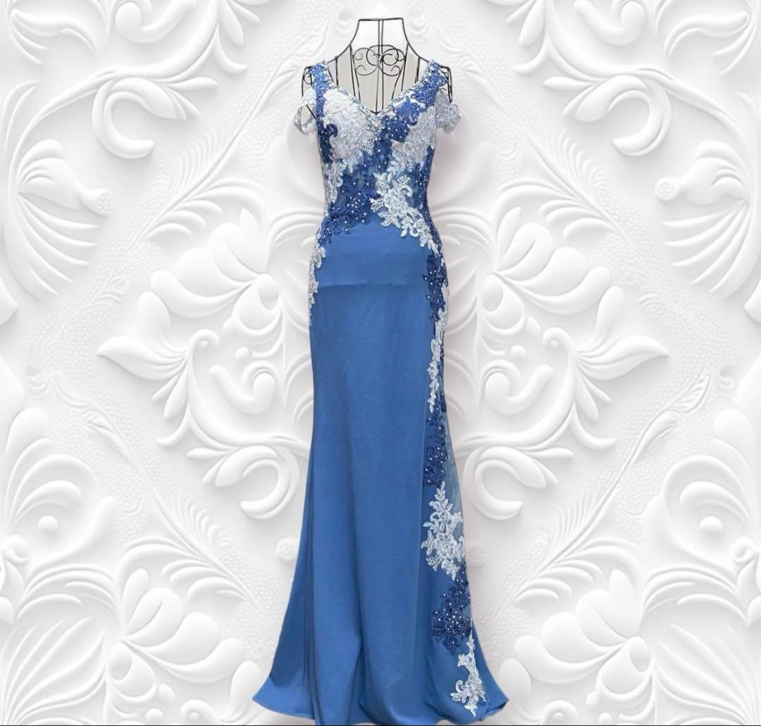 IRMA イルマ キャバドレス ロング フラワー 刺繍レース ロストブルー