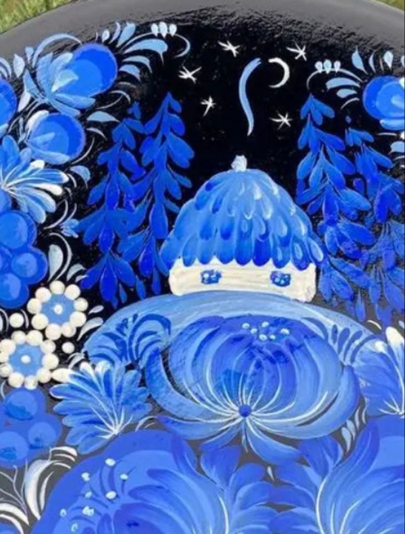 木製ペトリキウカ塗りのプレート（ヴァレンティナ・ホロべッツ）製　花柄