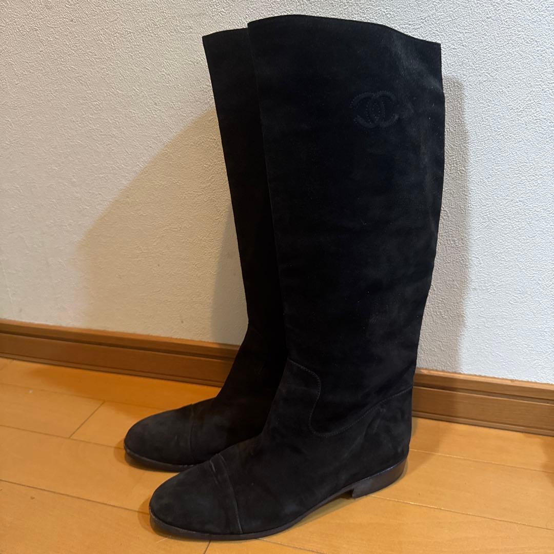 最終価格 CHANEL ブラック スエード ロングブーツ