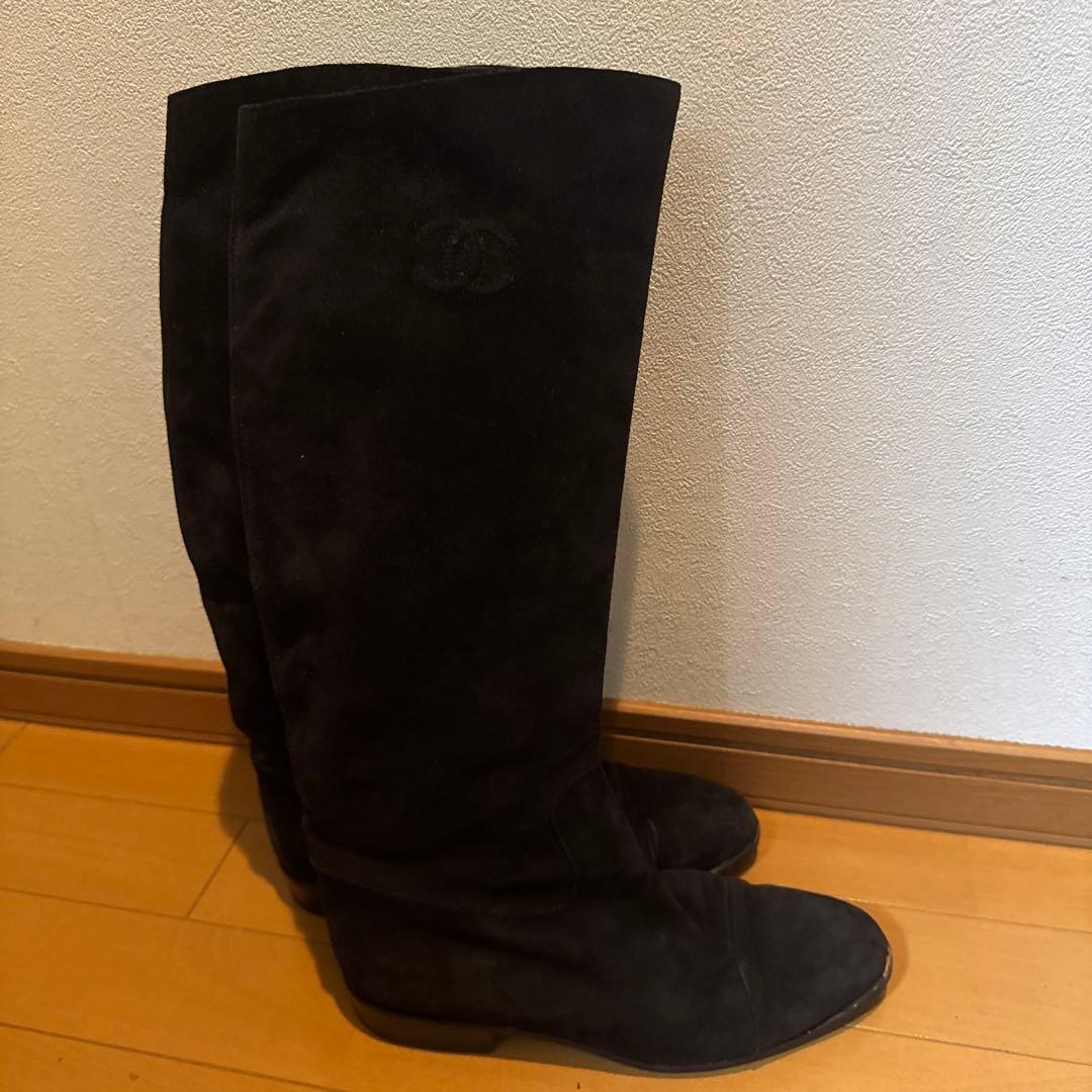 最終価格 CHANEL ブラック スエード ロングブーツ
