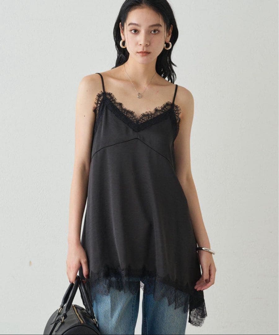 【ほぼ未使用】ラウンジドレス　レースキャミ　ブラック