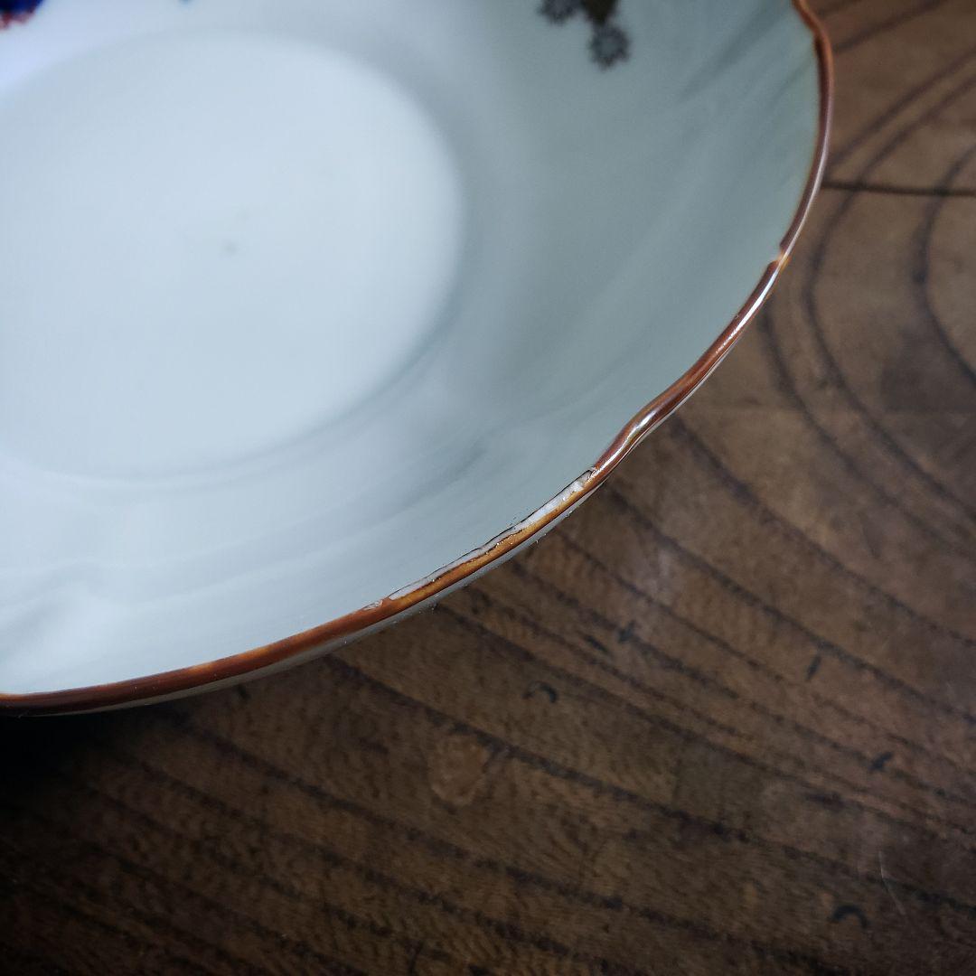 八花弁皿 染付 色絵付 取り皿 なます皿 岩 梅 菊 銘 明治 イ号