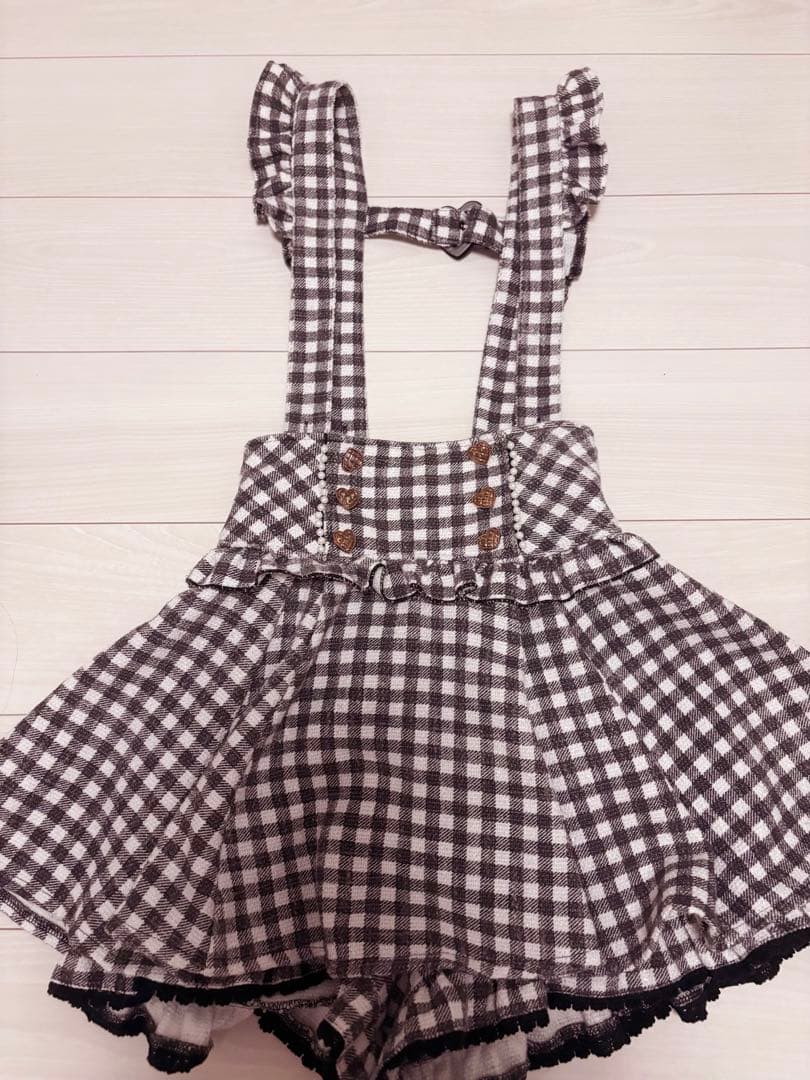 ギンガムツイードサスペンダー付きスカパン