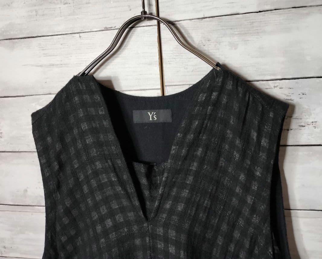 ワイズ ヨウジヤマモト Vネックノースリーブロングワンピース ウール裏地ナイロン