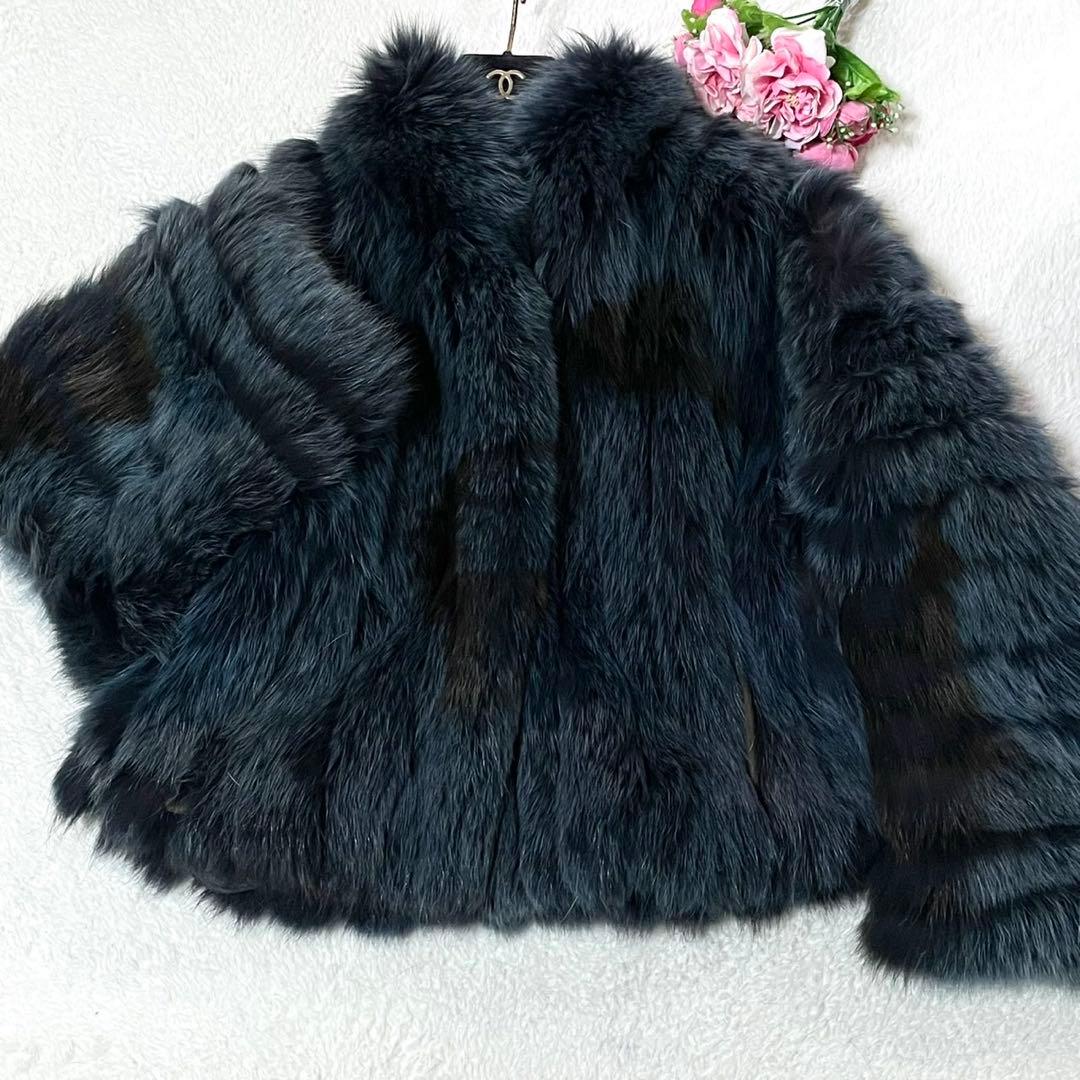 ボリューム◎カラーフォックス ブルー系 ファーコート 毛皮 FOX リバーシブル