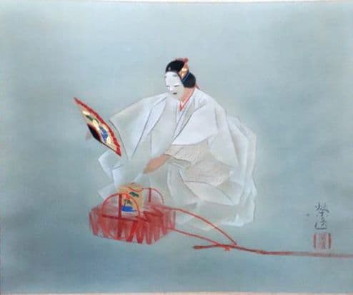 「松風」二井栄逸 掛軸 絹本肉筆 真筆保証 共箱付