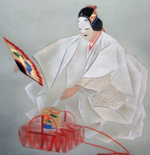 「松風」二井栄逸 掛軸 絹本肉筆 真筆保証 共箱付