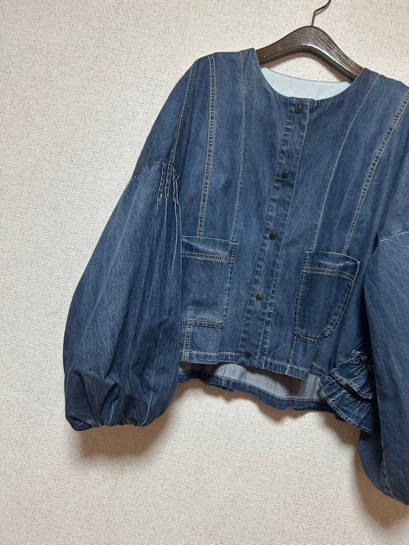 美品　アヤン ダークデニム バルーンスリーブジャケット