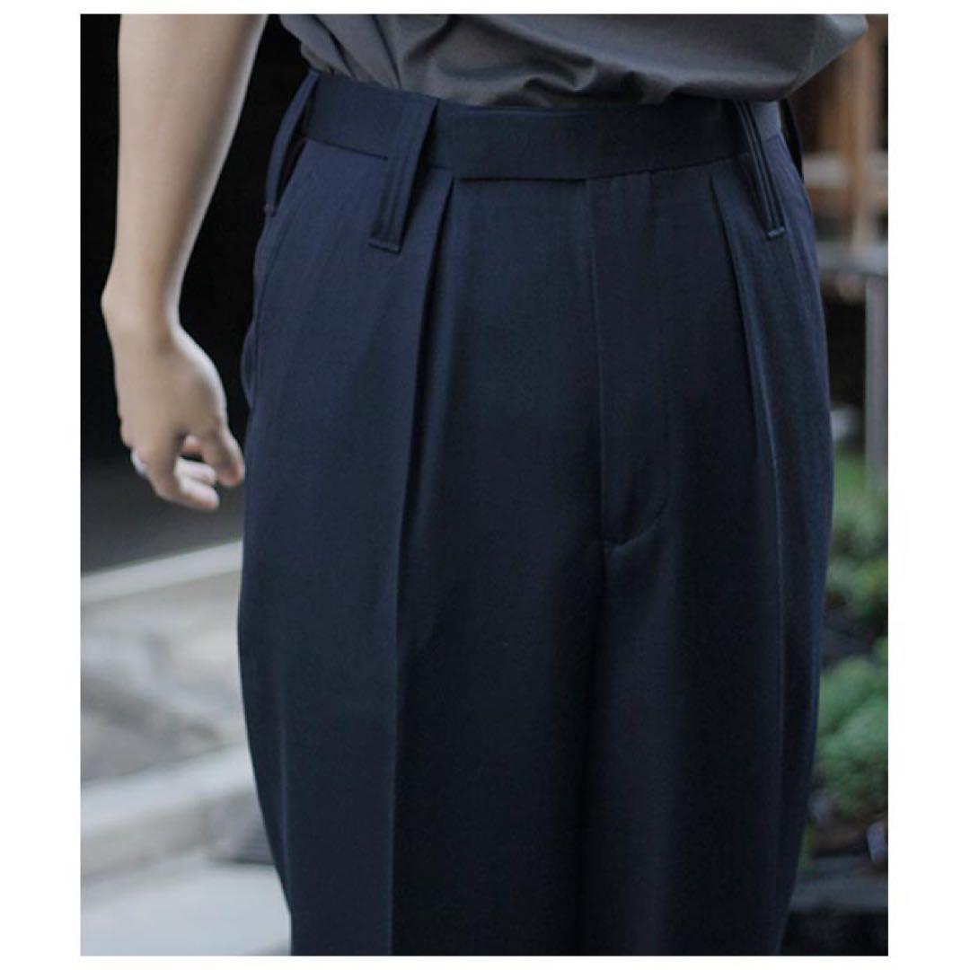 INTÉRIM ヴァージンウールギャバジン 1タック ワイドテーパードスラックス