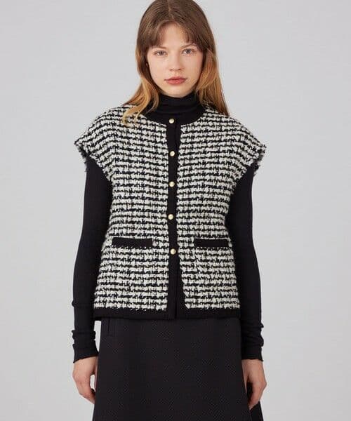 新品【Ballsey】ニットコンビツイード フレンチスリーブジレ