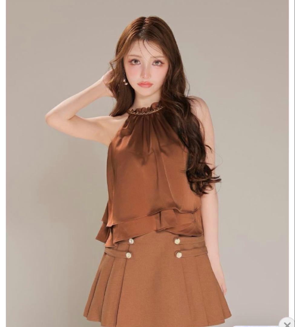 ブラウン サテン フレアスカート S