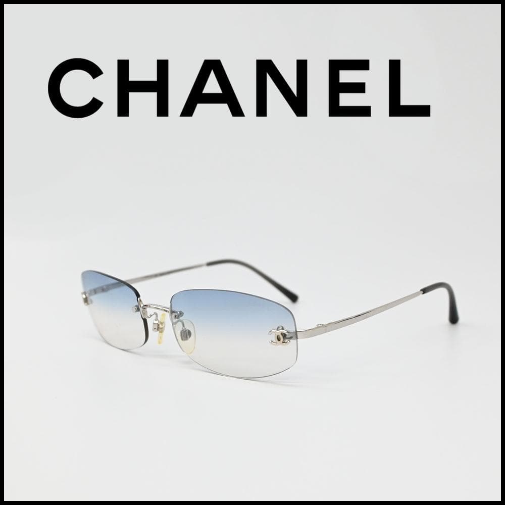 ■ 46548★年 シャネル サングラス ココマーク シルバー×ブルー