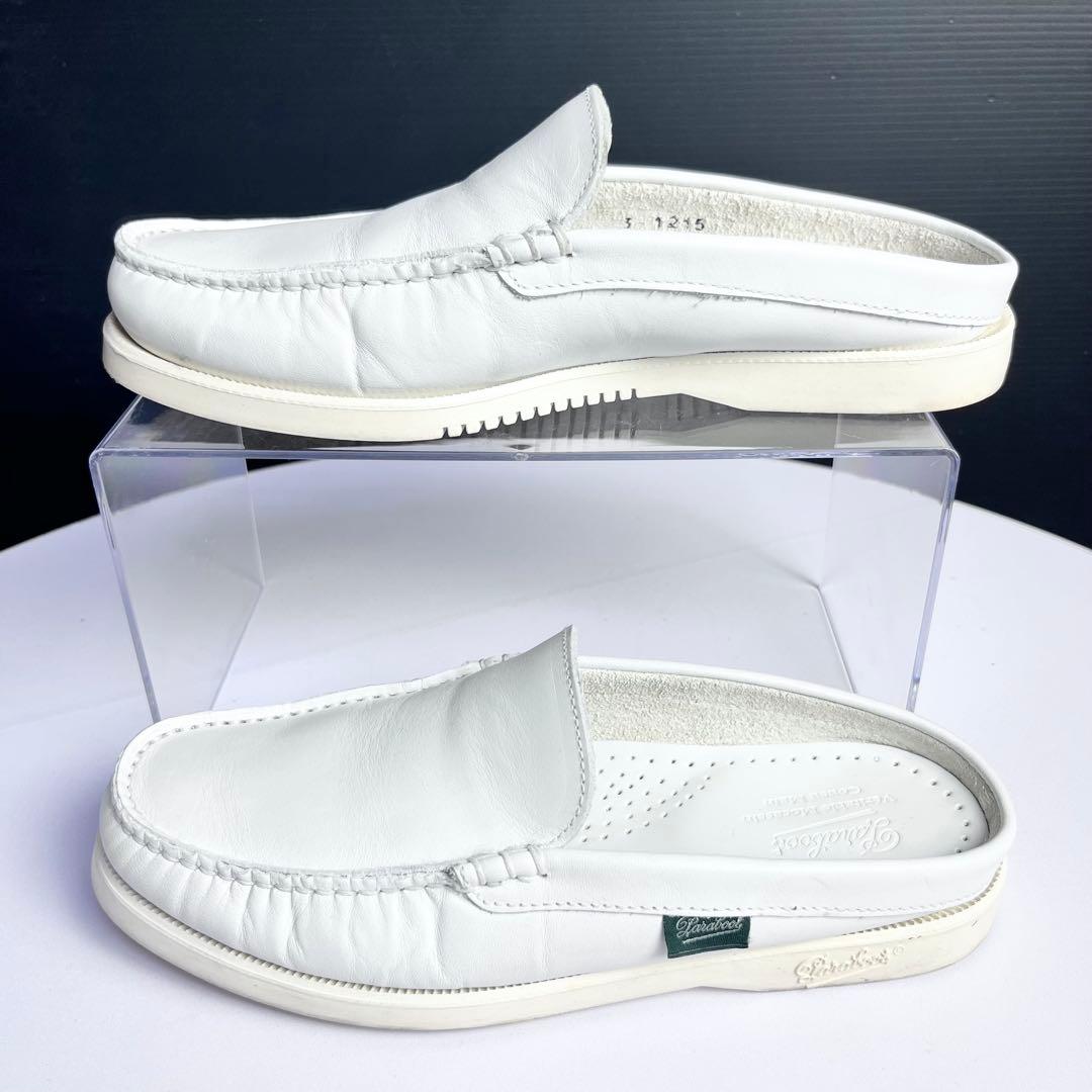 ふな♪美品✨パラブーツ レザー スリッポン モカシン ミュール ホワイト