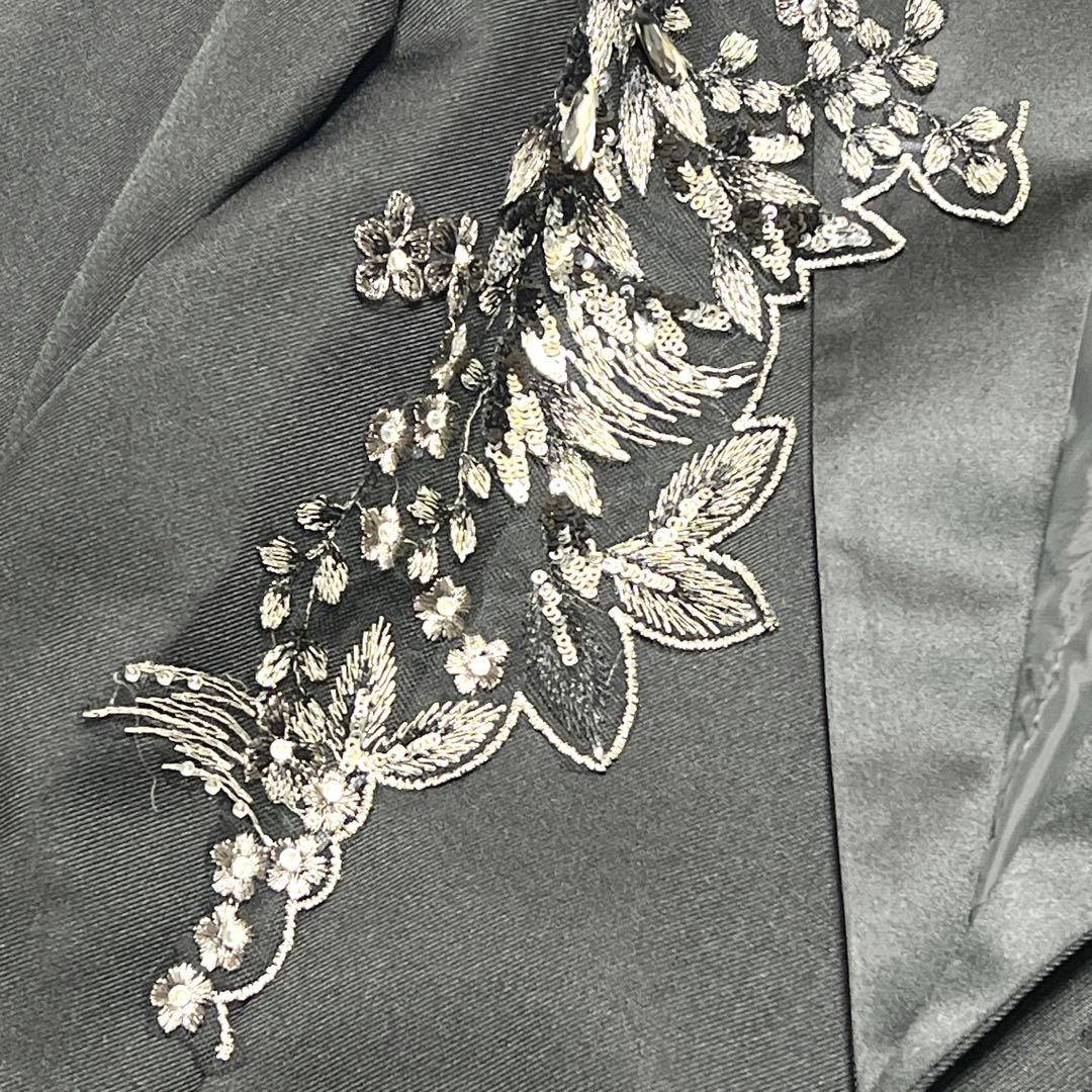 【主役級】ビジュー花柄刺繍 メンズテーラードジャケット XXL ステージ衣装 黒