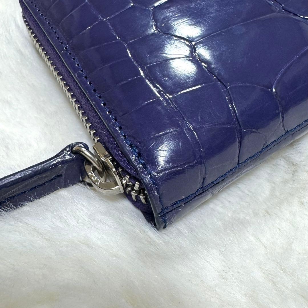 リアルクロコダイルレザー長財布　パープル　シャイニング　光沢　鰐革　ワニ　紫色