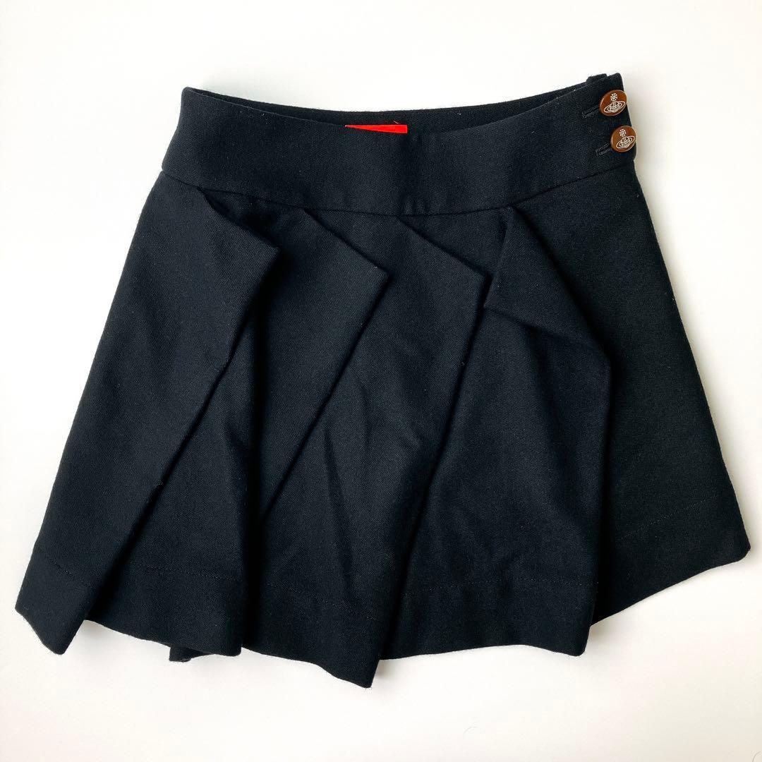 ヴィヴィアンウエストウッド カシミヤ ウール スカート 黒 プリーツ 変形