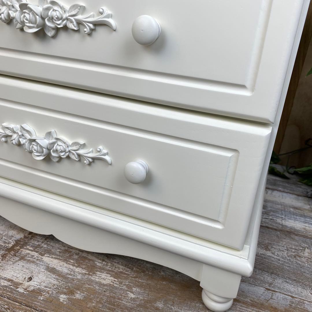 フレンチカントリー北欧調ホワイトチェスト四段五つ引き木製収納タンス飾り棚姫系