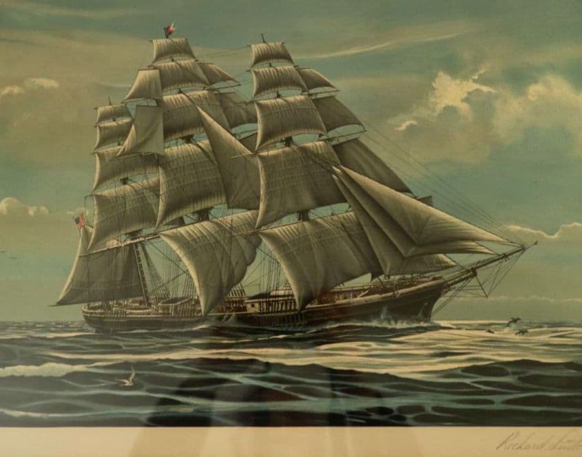 額装品　リトグラフ　R.リントン作　「中国への航海」フランクリン画廊　佳品　稀少