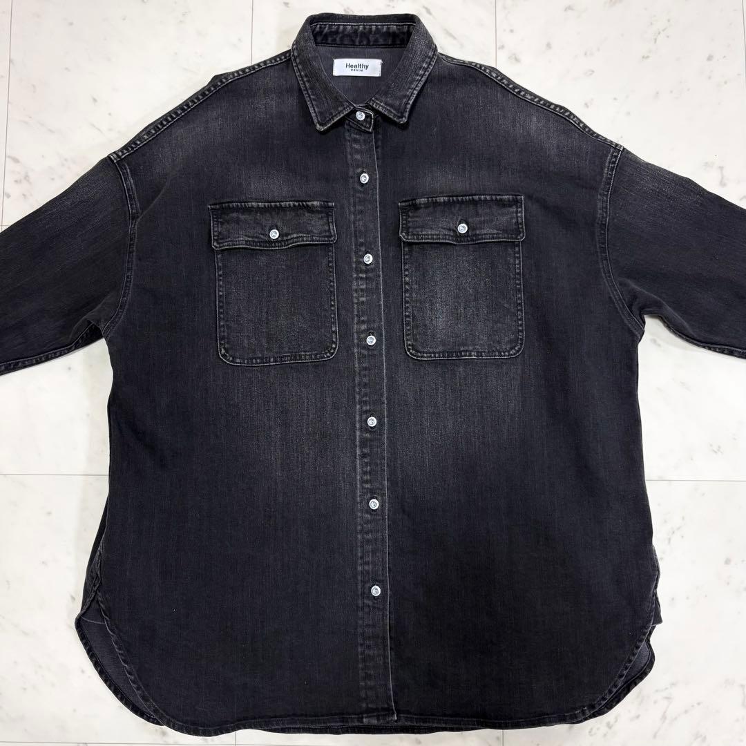 美品✨ヘルシーデニム　アーモンド　デニムシャツ　オーバーシルエット　ブラック