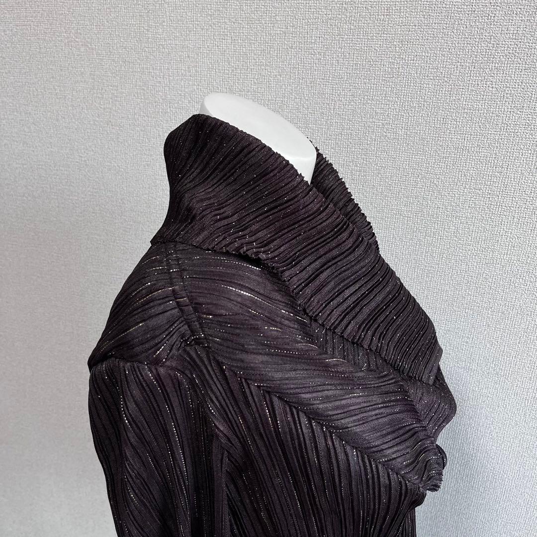 美品　イッセイミヤケ　ボリューム襟　ラメ　カーディガン　ジャケット　両ポケット付