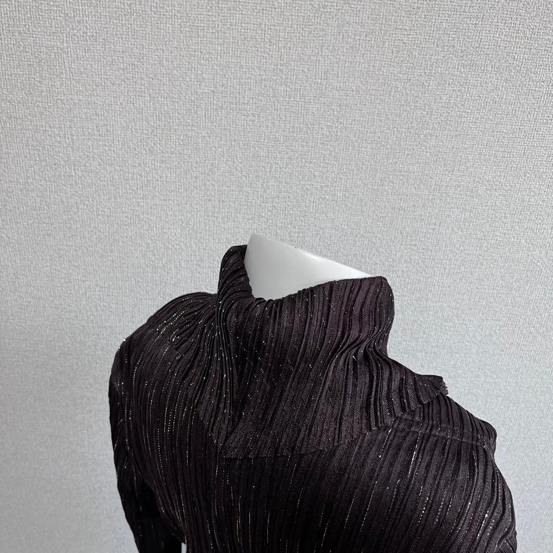 美品　イッセイミヤケ　ボリューム襟　ラメ　カーディガン　ジャケット　両ポケット付