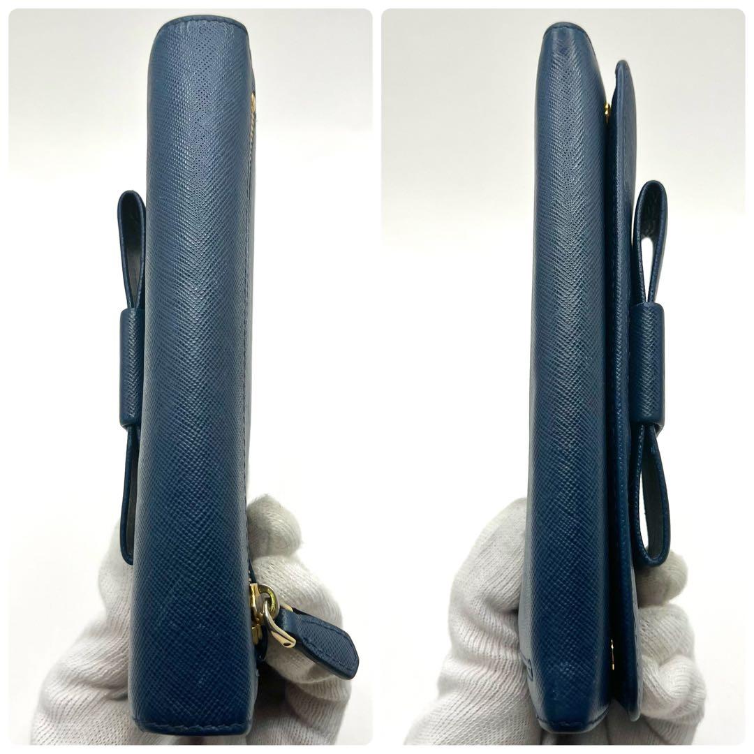 PRADA プラダ サフィアーノ 長財布 二つ折り 青 リボン 人気 フラップ
