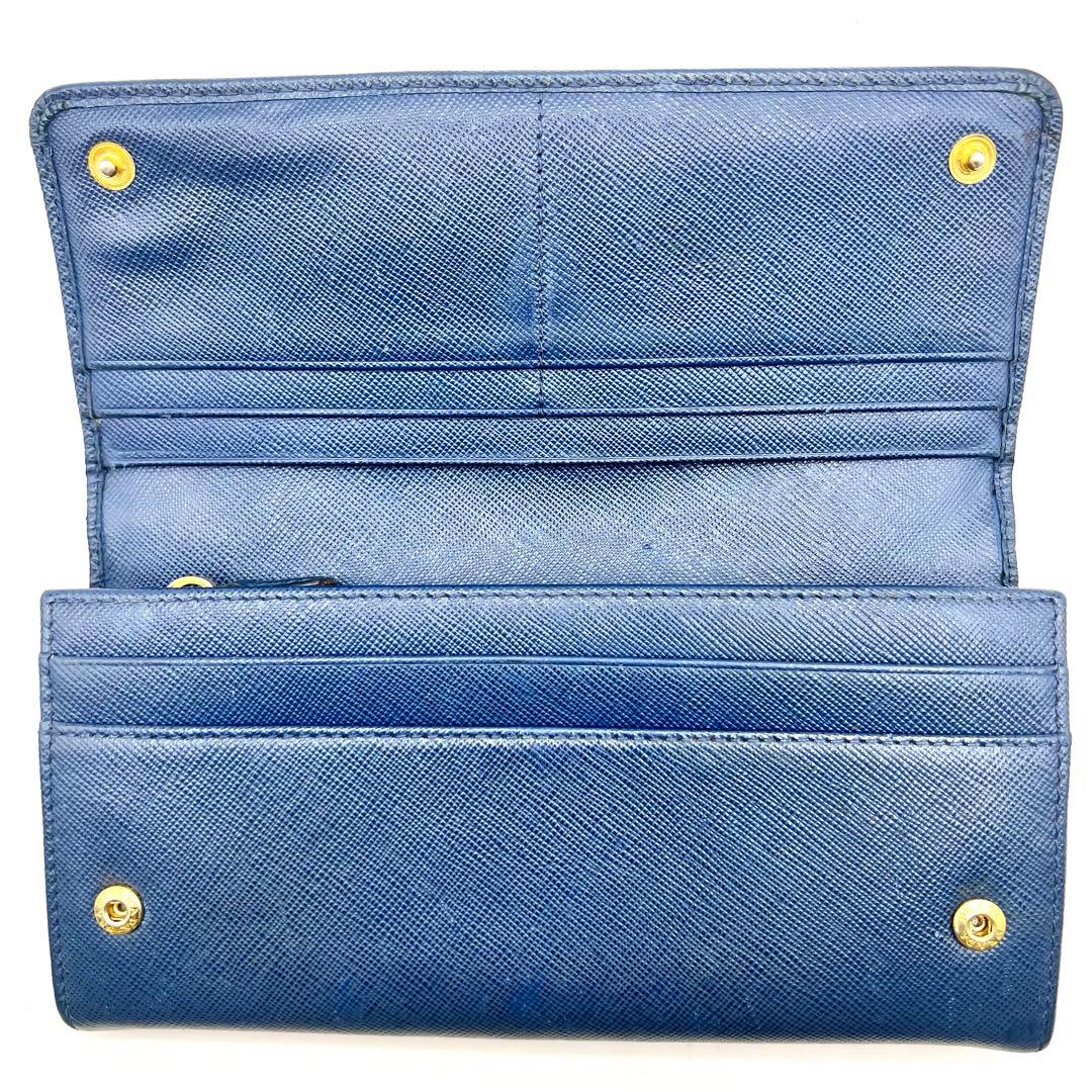 PRADA プラダ サフィアーノ 長財布 二つ折り 青 リボン 人気 フラップ