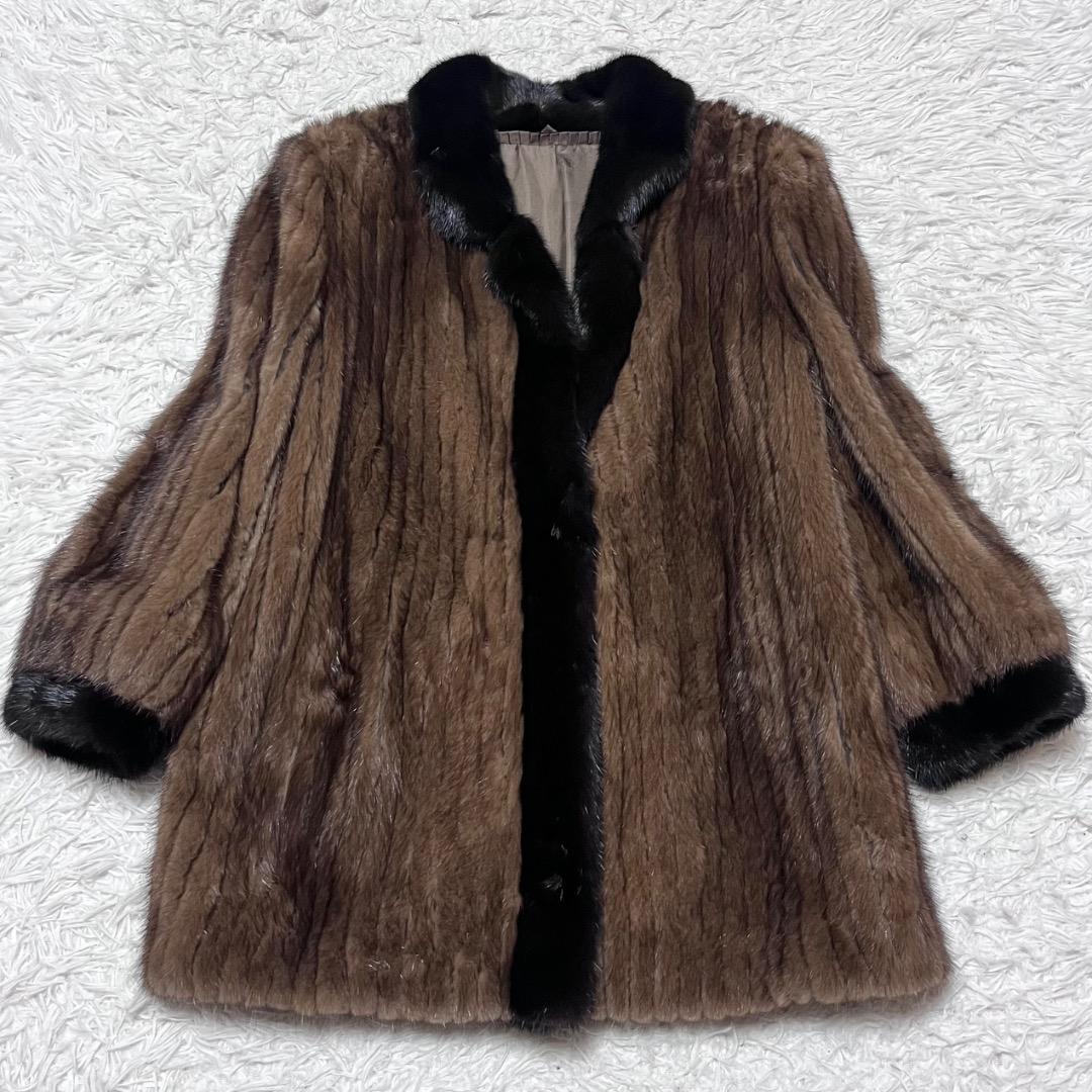 SAGA MINK サガミンク ファートリミング 毛皮コート ショールカラー