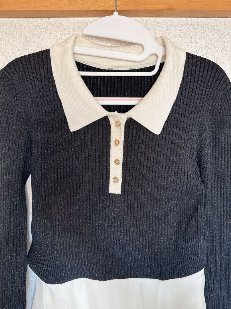 Rirandture 長袖ポロカラードッキングワンピース