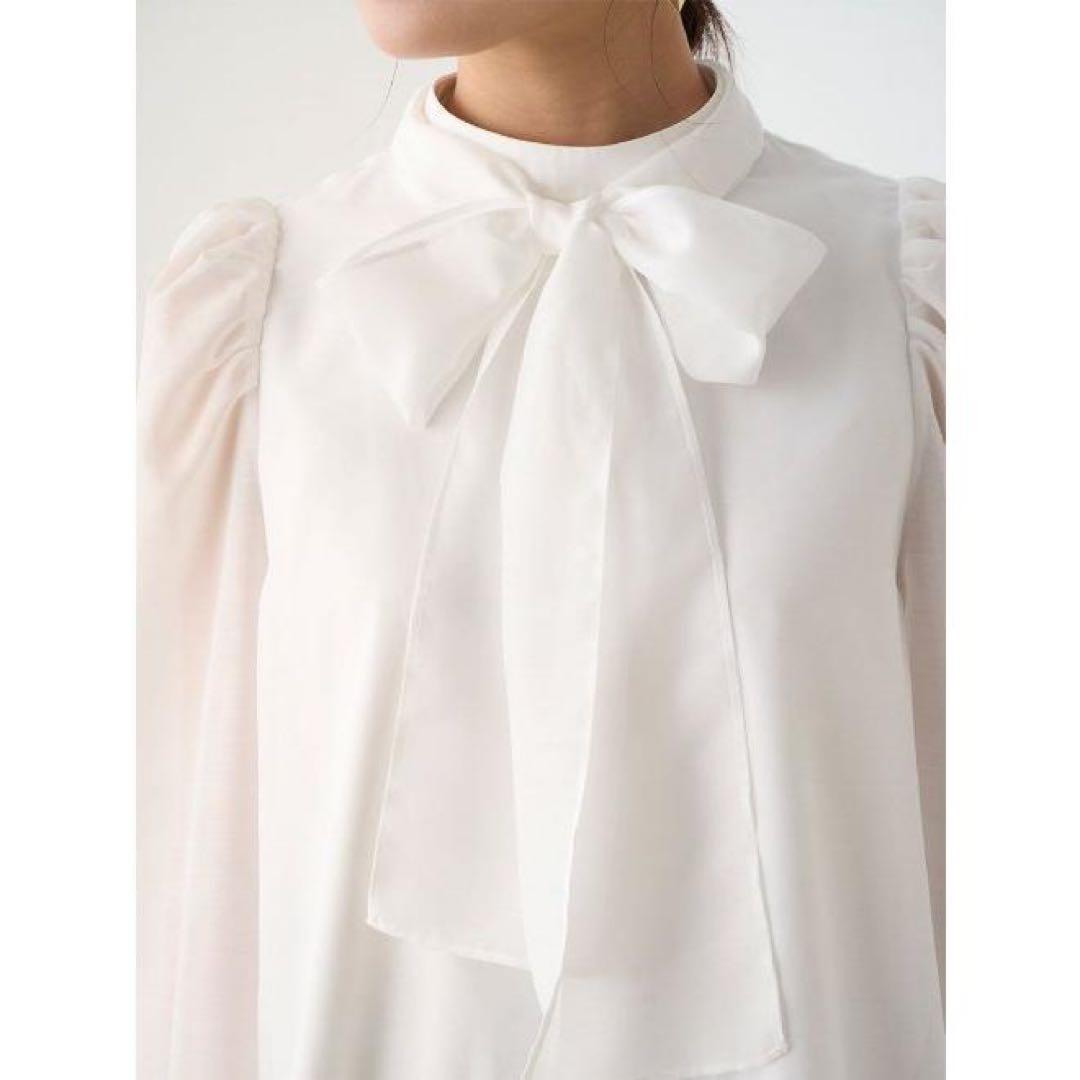 美品 セルフォード リボンブラウス フレア Aライン 白