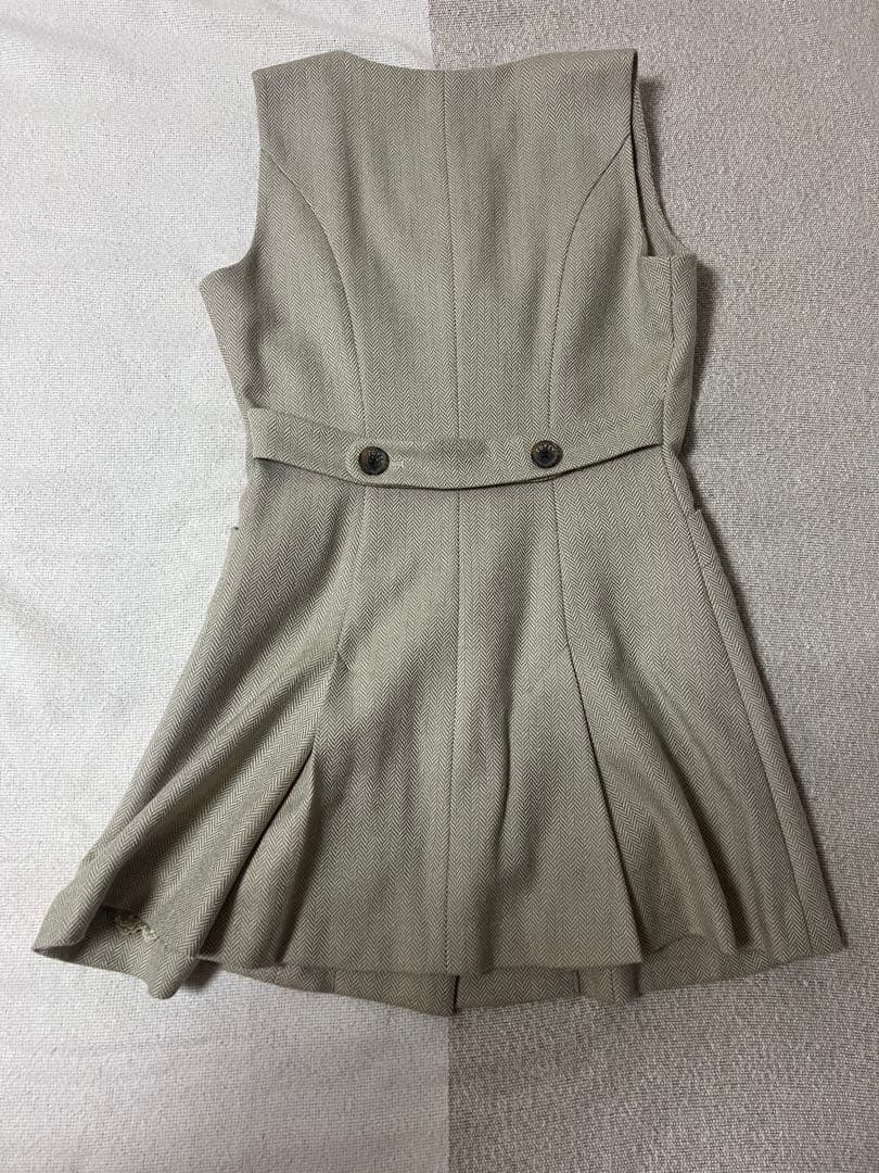 FOXEYジレ ベスト 上質ウールカシミヤ混 ヘリンボーン柄ベージュ 42