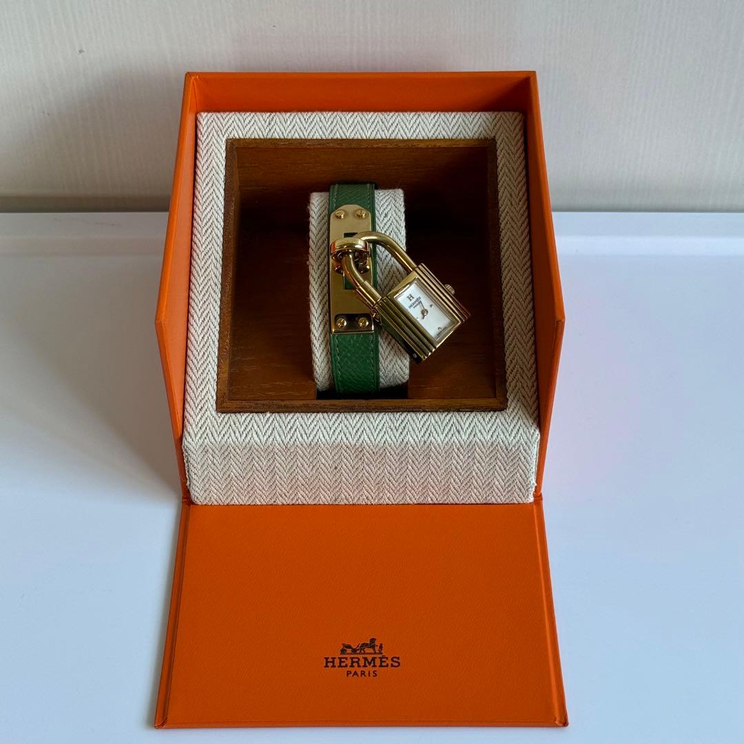 【期間限定セール】HERMES ケリーウォッチ 緑レザー ゴールド金具