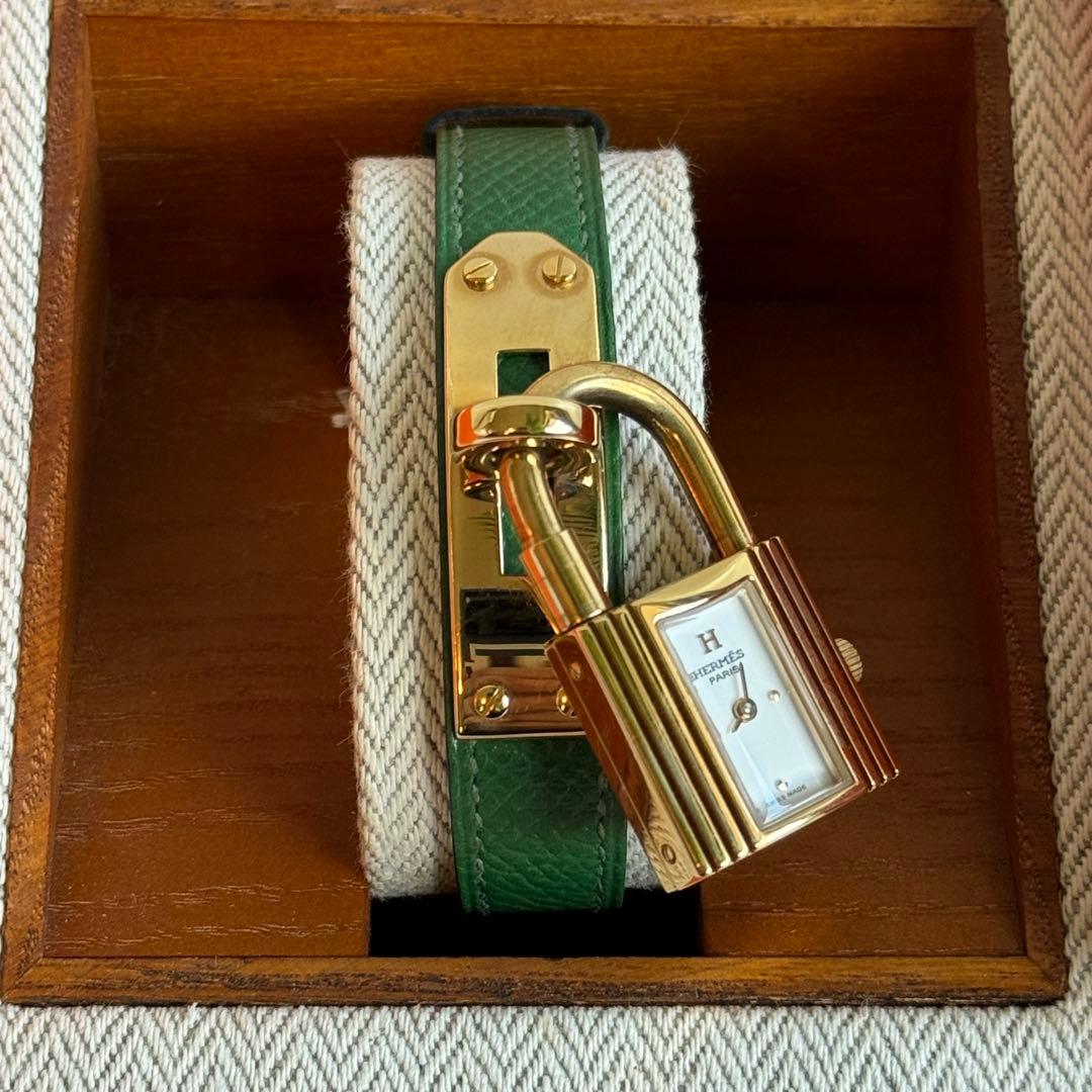 【期間限定セール】HERMES ケリーウォッチ 緑レザー ゴールド金具