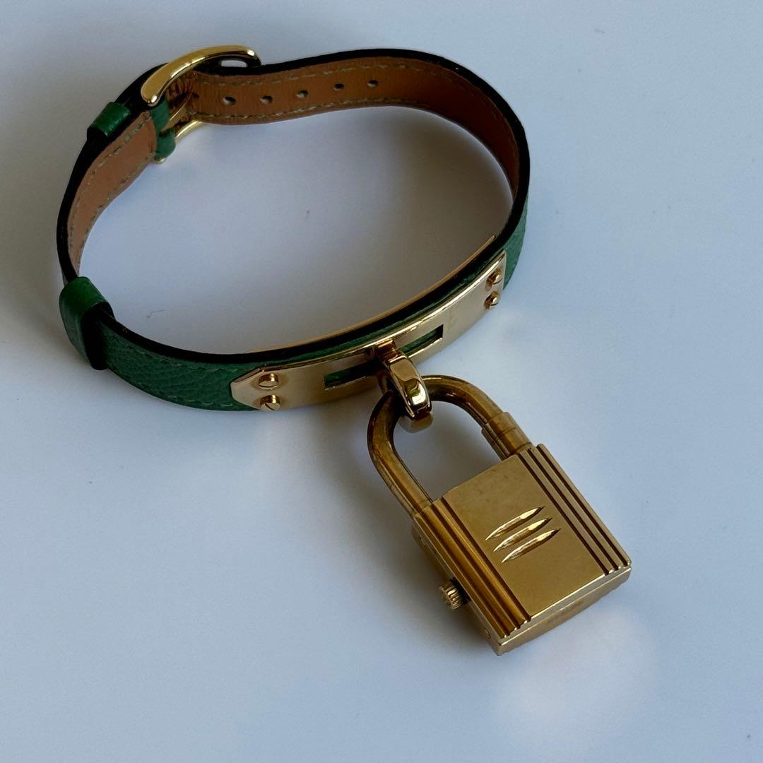 【期間限定セール】HERMES ケリーウォッチ 緑レザー ゴールド金具