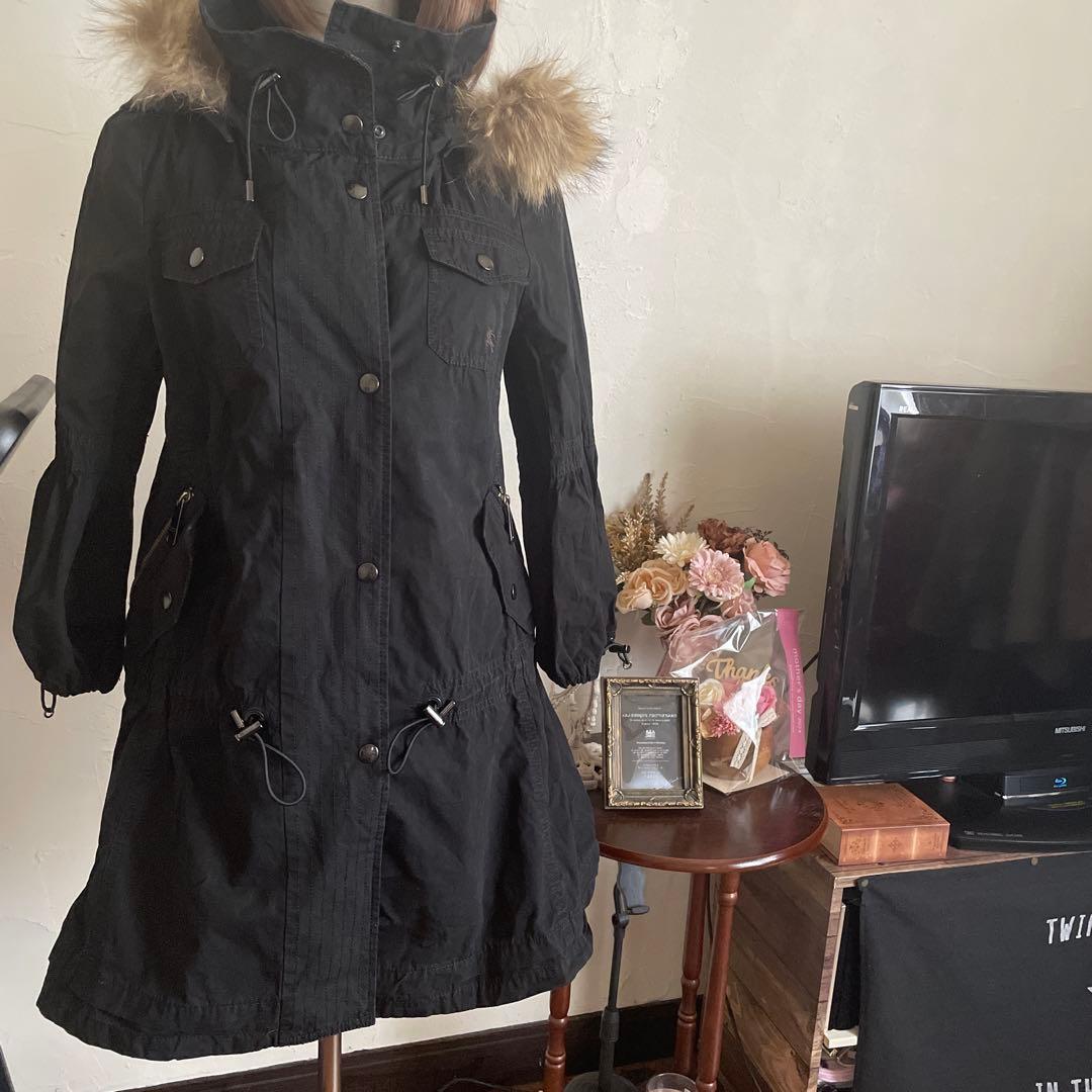 リアルファー付き＊モッズコート黒＊36＊バーバリーブルーレーベル