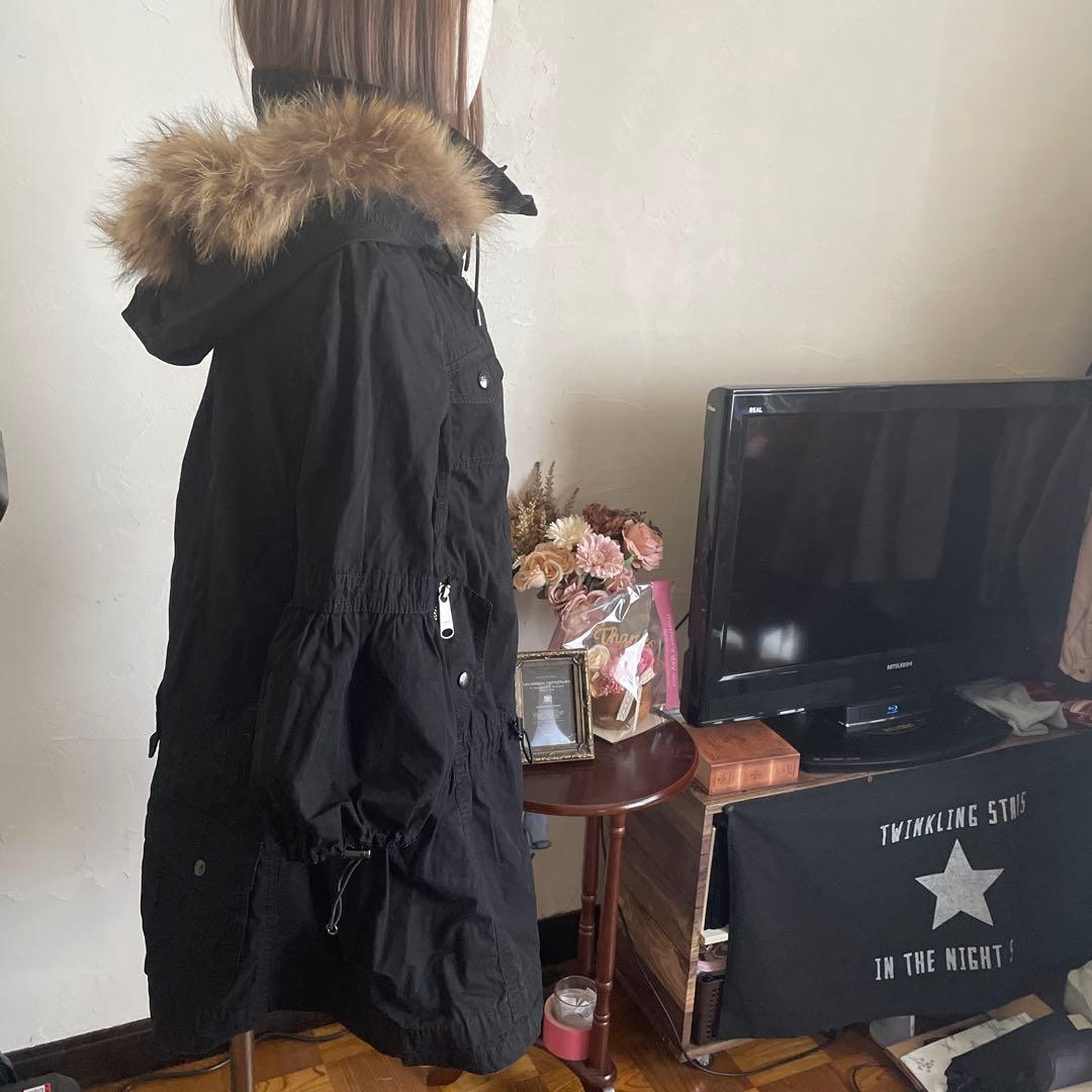 リアルファー付き＊モッズコート黒＊36＊バーバリーブルーレーベル