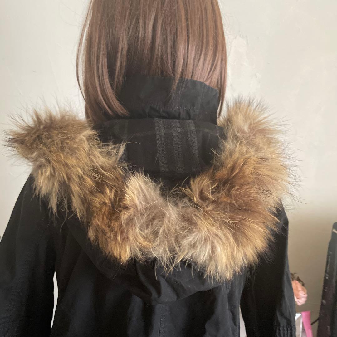 リアルファー付き＊モッズコート黒＊36＊バーバリーブルーレーベル