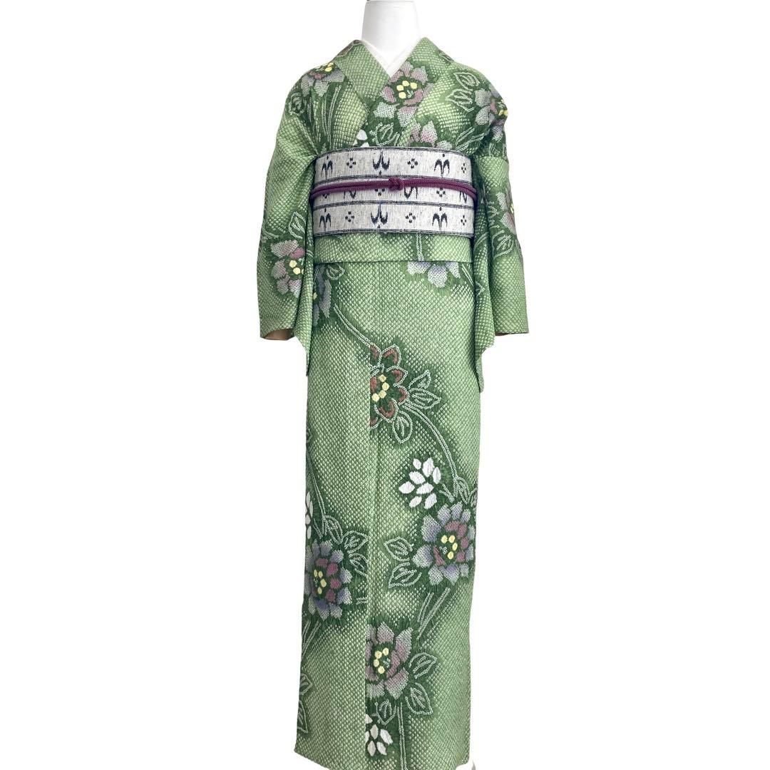 グリーン　身丈158 有松絞り 絞り染め　絞り浴衣　 浴衣　NO44