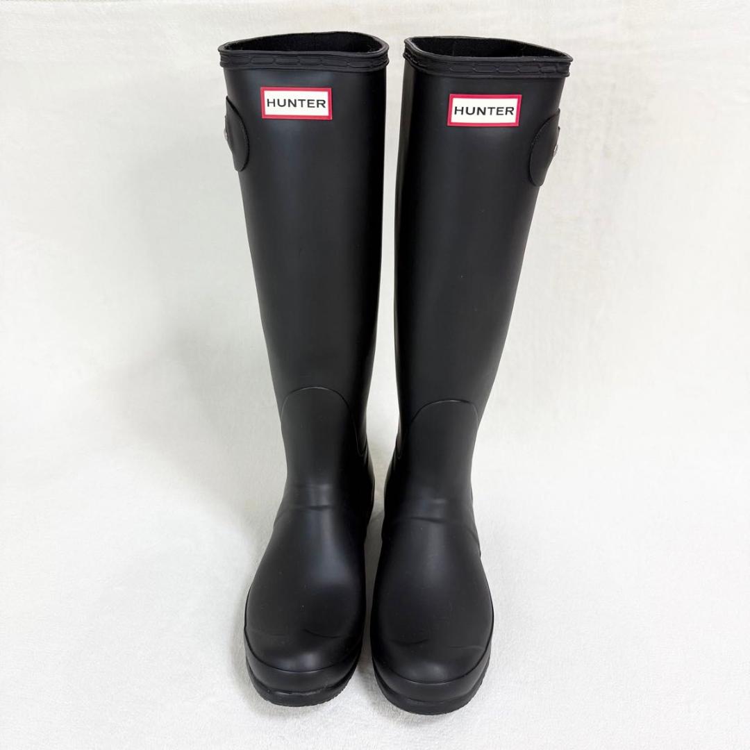 【ほぼ未使用】HUNTER レインブーツ ラバー 黒 UK7 ロング ベルト