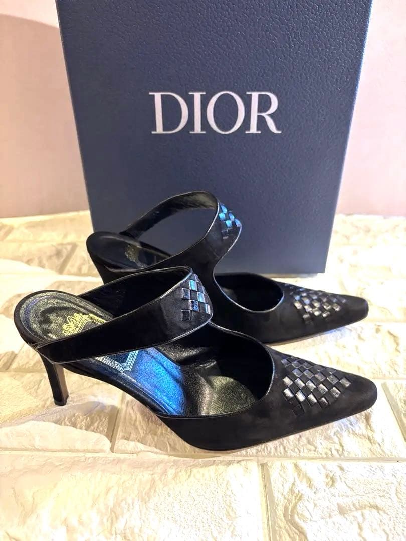 #美品Dior ブラック スエード ミュール ヒールパンプス#23.5cm