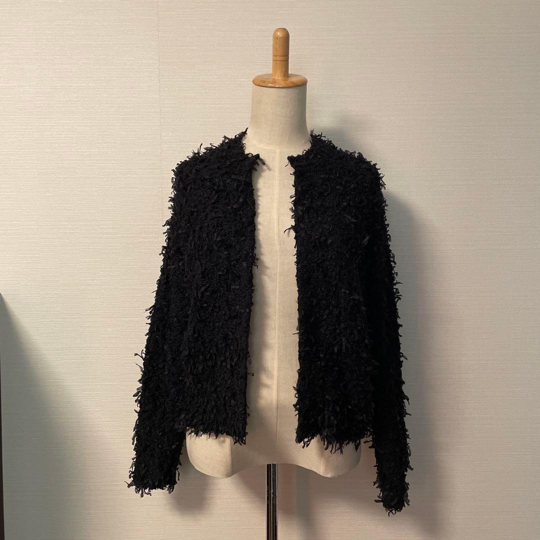 【美品】Drawerドゥロワー テープヤーン カーディガン 黒 2 シルク