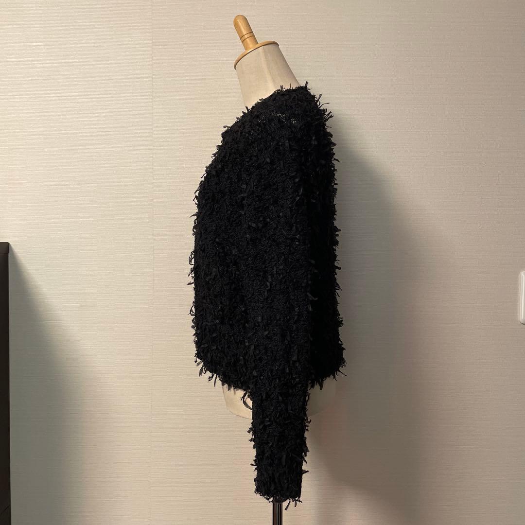 【美品】Drawerドゥロワー テープヤーン カーディガン 黒 2 シルク