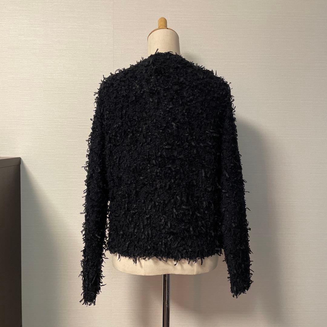 【美品】Drawerドゥロワー テープヤーン カーディガン 黒 2 シルク