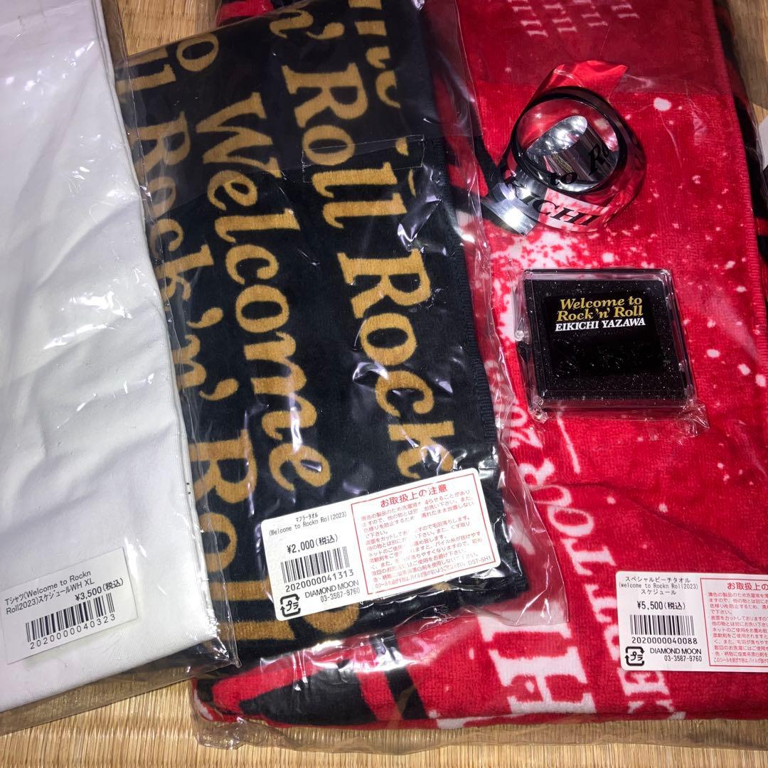 矢沢永吉　2023 タオル×2 Tシャツ　銀テープ1本　会場座席特典ピンバッジ