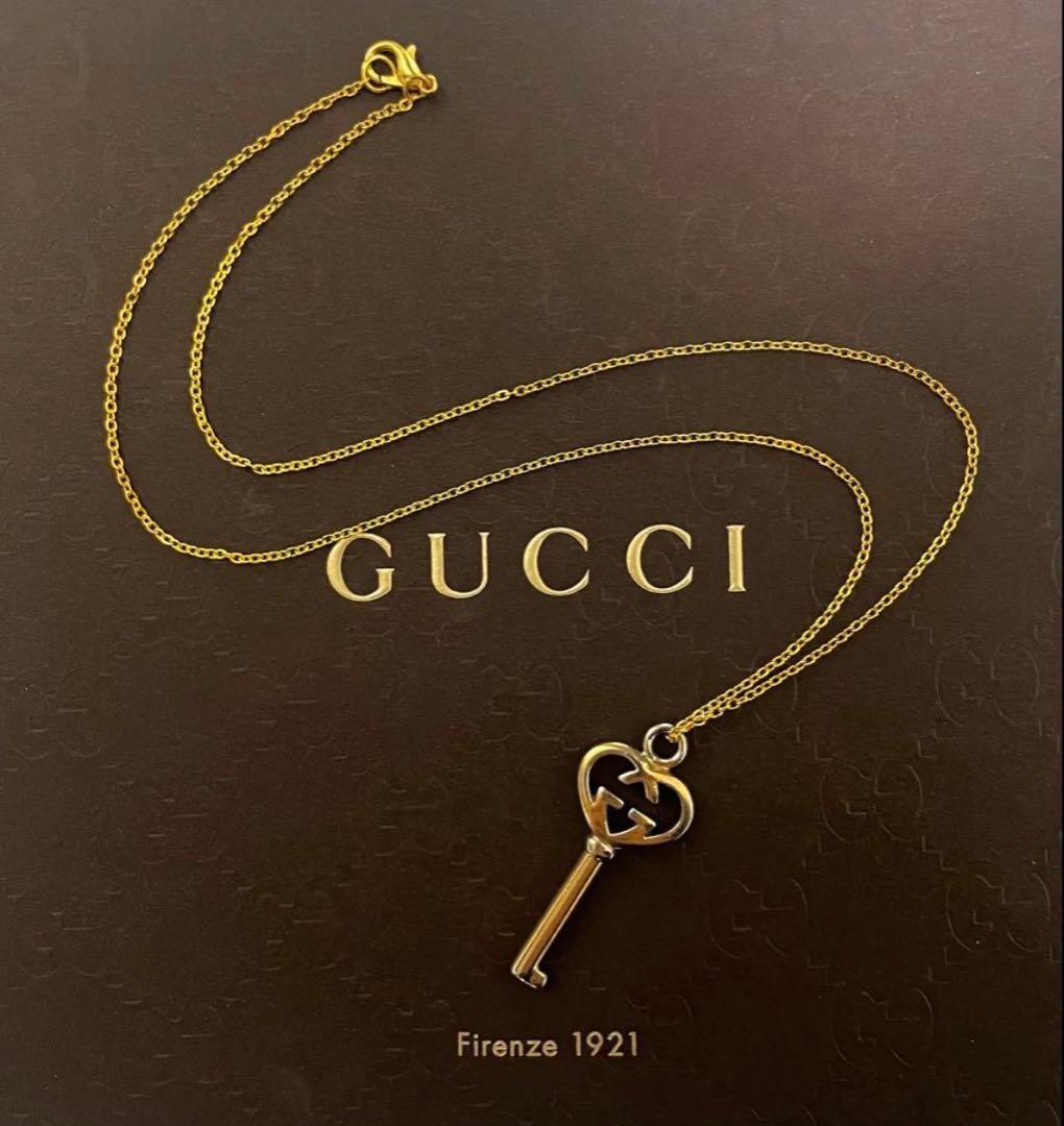 ★新品同様 GUCCI GGロゴハートチャームネックレス 【確実正規品】
